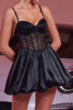 Load image into Gallery viewer, Black Satin A Line Corset Short Homecoming Dress with Lace