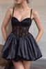 Load image into Gallery viewer, Black Satin A Line Corset Short Homecoming Dress with Lace