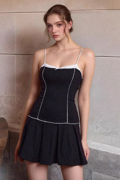 Black A Line Satin Striped Short Prom Dress