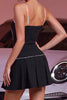 Load image into Gallery viewer, Black A Line Satin Striped Short Prom Dress