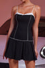Load image into Gallery viewer, Black A Line Satin Striped Short Prom Dress