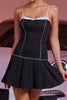 Load image into Gallery viewer, Black A Line Satin Striped Short Prom Dress
