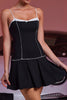 Load image into Gallery viewer, Black A Line Satin Striped Short Prom Dress