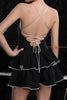 Load image into Gallery viewer, Black A Line Tiered Striped Short Prom Dress with Ruffles