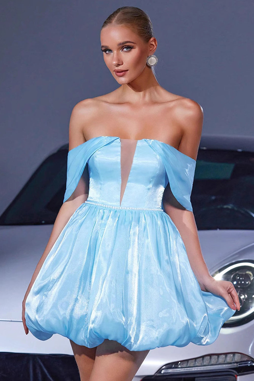 Blue A Line Lace Up Back Short Prom Dress