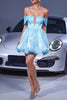 Load image into Gallery viewer, Blue A Line Lace Up Back Short Prom Dress