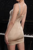 Load image into Gallery viewer, Sparkly Khaki BeadedShort Tight Prom Dress with Belt