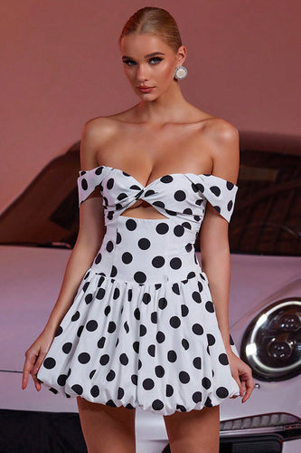 Black and White Polka Dots A Line Cut Out Short Vintage Prom Dress