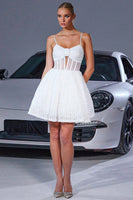 Load image into Gallery viewer, White Floral A Line Corset Short Homecoming Dress with Keyhole