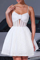 Load image into Gallery viewer, White Floral A Line Corset Short Homecoming Dress with Keyhole