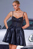 Load image into Gallery viewer, Sparkly Navy Satin A Line Corset Short Prom Dress with Beading