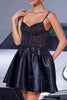 Load image into Gallery viewer, Sparkly Navy Satin A Line Corset Short Prom Dress with Beading
