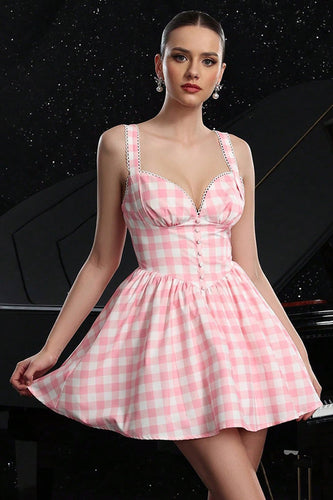 Blush A Line Plaid Short Vintage Prom Dress