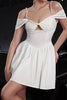 Load image into Gallery viewer, White Satin A Line Cold Shoulder Short Prom Dress with Keyhole