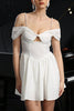 Load image into Gallery viewer, White Satin A Line Cold Shoulder Short Prom Dress with Keyhole
