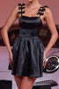 Load image into Gallery viewer, Black Satin A Line Short Prom Dress with Bows