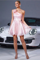 Load image into Gallery viewer, Blush Floral Organza A Line Short Prom Dress