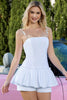 Load image into Gallery viewer, White Satin 2 Piece A Line Spaghetti Straps Short Prom Shorts Set