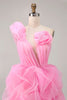 Load image into Gallery viewer, Floral Hot Pink One Shoulder Ruffled Tulle High-Low Prom Dress