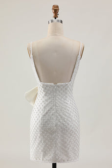 Sparkly White Short Pearls Tight Prom Dress
