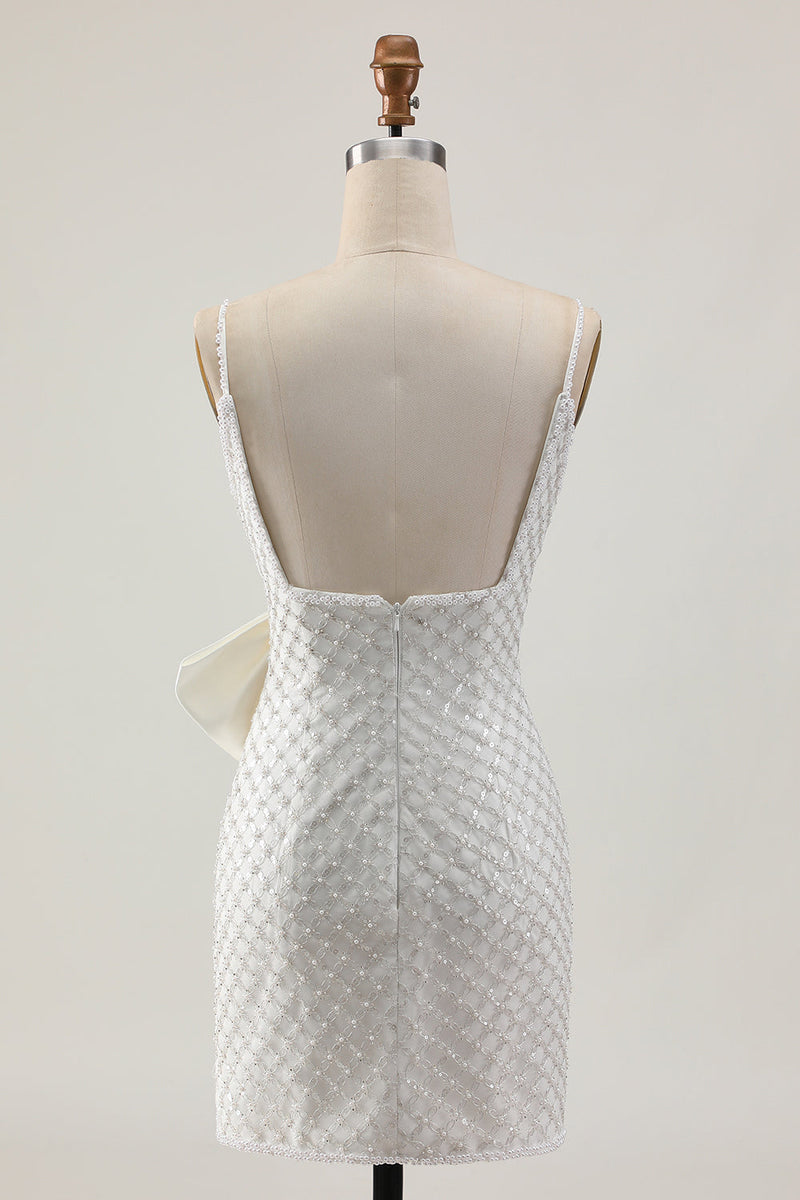 Load image into Gallery viewer, Sparkly White Short Pearls Tight Prom Dress