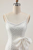 Load image into Gallery viewer, Sparkly White Short Pearls Tight Prom Dress