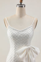 Load image into Gallery viewer, Sparkly White Short Pearls Tight Prom Dress