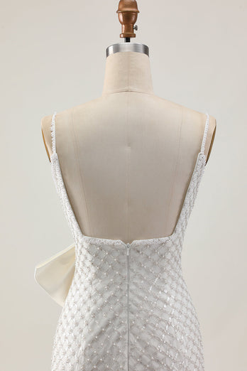 Sparkly White Short Pearls Tight Prom Dress