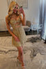 Load image into Gallery viewer, Sparkly Gold Cut Out Beaded Short Prom Dress
