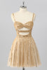 Load image into Gallery viewer, Sparkly Gold Cut Out Short Beaded Prom Dress