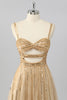 Load image into Gallery viewer, Sparkly Gold Cut Out Short Beaded Prom Dress