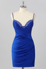 Load image into Gallery viewer, Women Sparkly Royal Blue Sequins Short Prom Dress Spaghetti Straps Ruched Tight Cocktail Dress