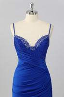 Load image into Gallery viewer, Sparkly Royal Blue V Neck Corset Bodycon Short Prom Dress with Beading