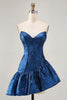 Load image into Gallery viewer, Dark Blue Metallic Strapless Corset Asymmetrical Prom Dress