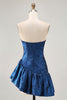 Load image into Gallery viewer, Dark Blue Metallic Strapless Corset Asymmetrical Prom Dress
