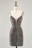 Load image into Gallery viewer, Sparkly Black Backless Tight Short Prom Dress with Beading
