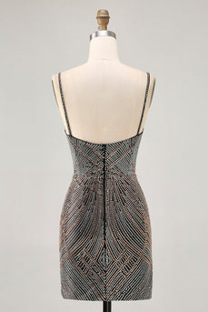 Sparkly Black Backless Tight Short Prom Dress with Beading