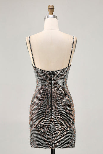 Sparkly Black Backless Tight Short Prom Dress with Beading