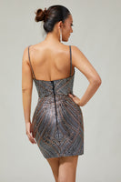 Load image into Gallery viewer, Sparkly Black Backless Tight Short Prom Dress with Beading