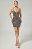 Load image into Gallery viewer, Sparkly Black Backless Tight Short Prom Dress with Beading