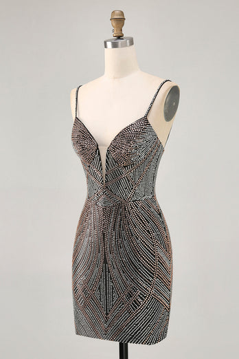 Sparkly Black Backless Tight Short Prom Dress with Beading