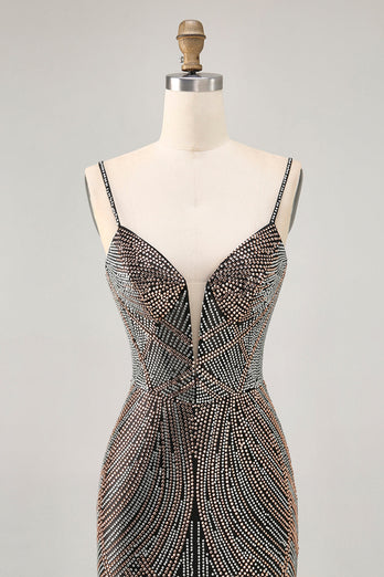Sparkly Black Backless Tight Short Prom Dress with Beading