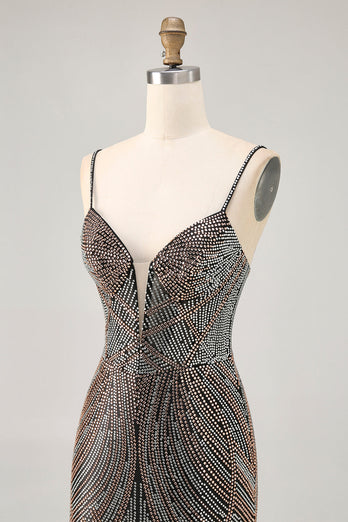 Sparkly Black Backless Tight Short Prom Dress with Beading