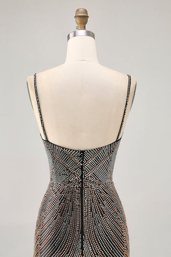 Sparkly Black Backless Tight Short Prom Dress with Beading