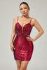 Load image into Gallery viewer, Sparkly Burgundy Backless Short Tight Prom Dress with Beading