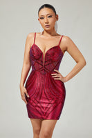 Load image into Gallery viewer, Sparkly Burgundy Backless Short Tight Prom Dress with Beading