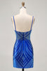 Load image into Gallery viewer, Sparkly Royal Blue Short Backless Tight Prom Dress with Beading