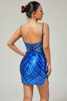 Load image into Gallery viewer, Sparkly Royal Blue Short Backless Tight Prom Dress with Beading