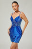 Load image into Gallery viewer, Sparkly Royal Blue Short Backless Tight Prom Dress with Beading