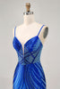 Load image into Gallery viewer, Sparkly Royal Blue Short Backless Tight Prom Dress with Beading